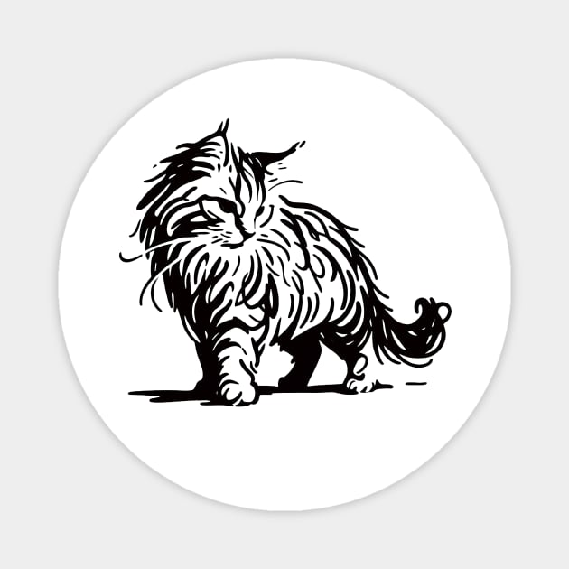 Stick figure of Maine Coon cat in black ink Magnet by WelshDesigns